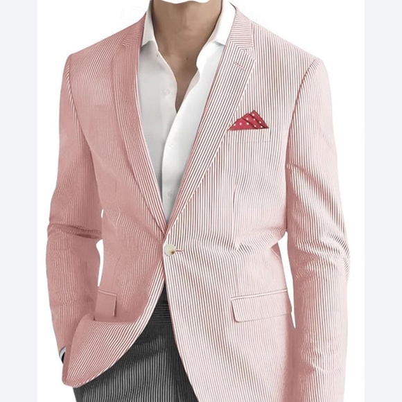 John Varvatos Men’s Blazer Pinstripe Cream Red Linen Cotton Designer Luxe Sz 38 - Picture 3 of 15